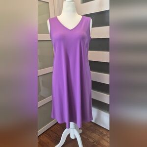 Susan Graver Purple V-Neck Sleeveless Midi Dress